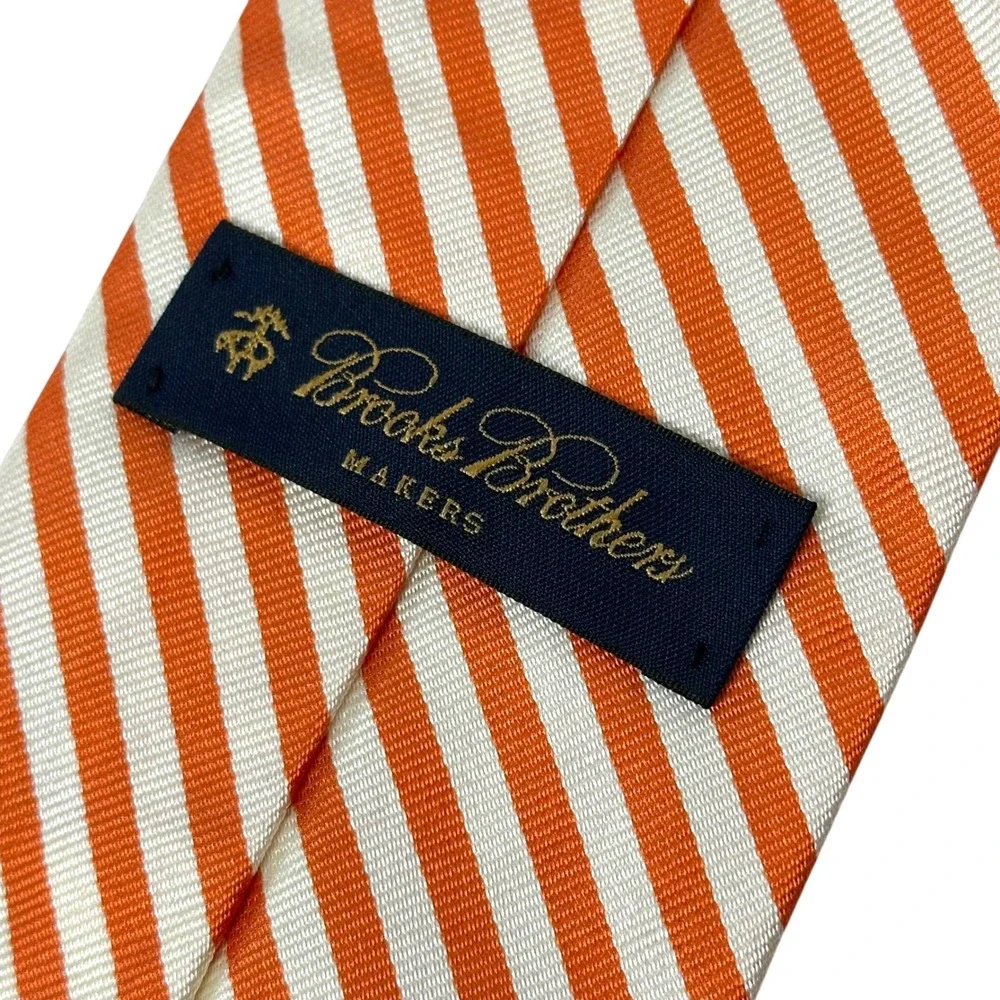 Brooks Brothers Makers Rep Stripe‎ Silk Tie Orange Ivy Prep Made England